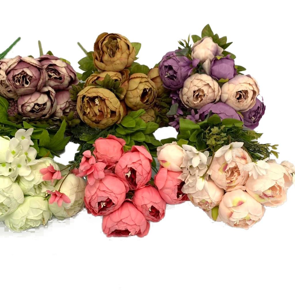 Vintage Artificial Peony Silk Flowers Bouquet for Home Wedding Decoration