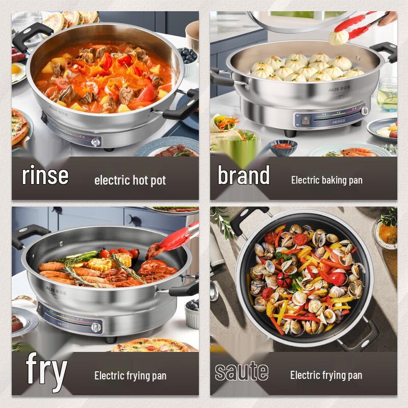 Aux Multi-functional Electric Pancake Maker – 304 Stainless Steel Frying Pan with Deepened and Enlarged Design for Household Use.