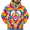 Colorful Peace Sign Hoodie For Men Retro Hippie Flower Heart 3D Printed Pullover Hoodie Checkerboard Graphic Hooded Sweatshirt