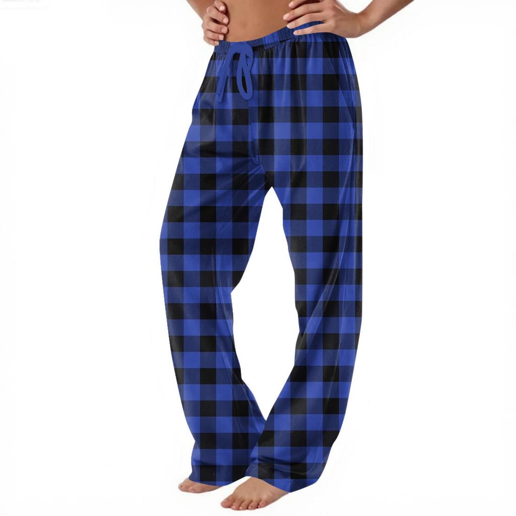 Women  Winter Plaid Printed Pants Full Length Long Trousers Sports Pants