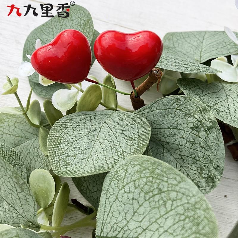 Valentines Day Heart-Shaped Candle Wreath With Eucalyptus Leaves Fabric Floral Decor Wedding Party Home Photography