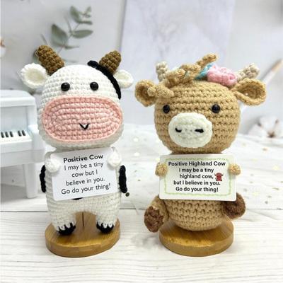 Positive Crochet Mini Cow Doll Handmade Knitting Stress Relief Otter Ornament Fun