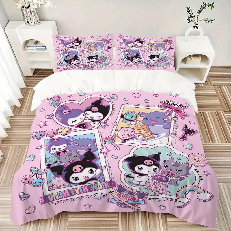 3pcs Kuromi's Printed Bedding Set, Soft and Comfortable Quilt Cover for Bedroom, Guest Room ( Not Included).H070