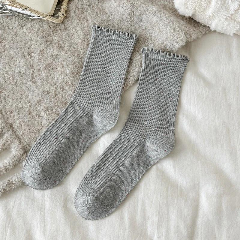 

Женские повседневные носки до щиколотки в стиле преппи, японские, для девочек и женщин, осенне-зимние, новые, однотонные, в стиле ретро, с оборками и рюшами One Size светло-серый