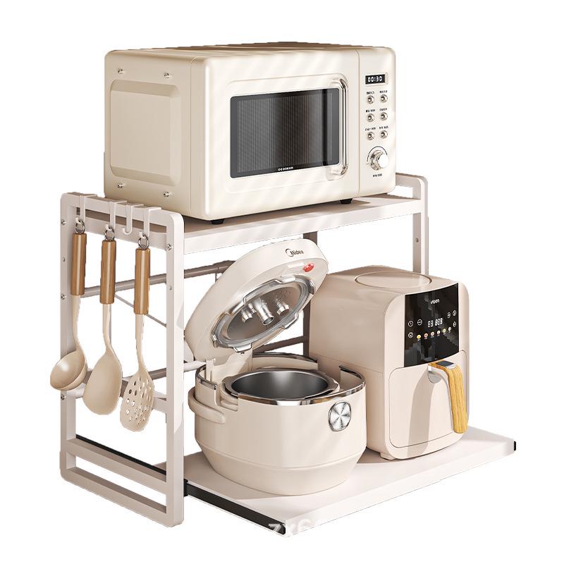 Retractable Microwave Shelf & Multi-functional Kitchen Countertop Storage Rack Black Retractable Microwave Oven Rack