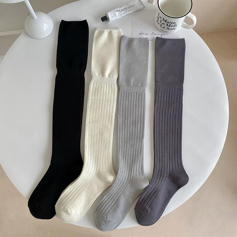 Knee Socks Women Wear Black Vertical Strip Thin Stockings In Autumn And Winter Ins Japanese College Style Solid Color Versatile Jk Socks