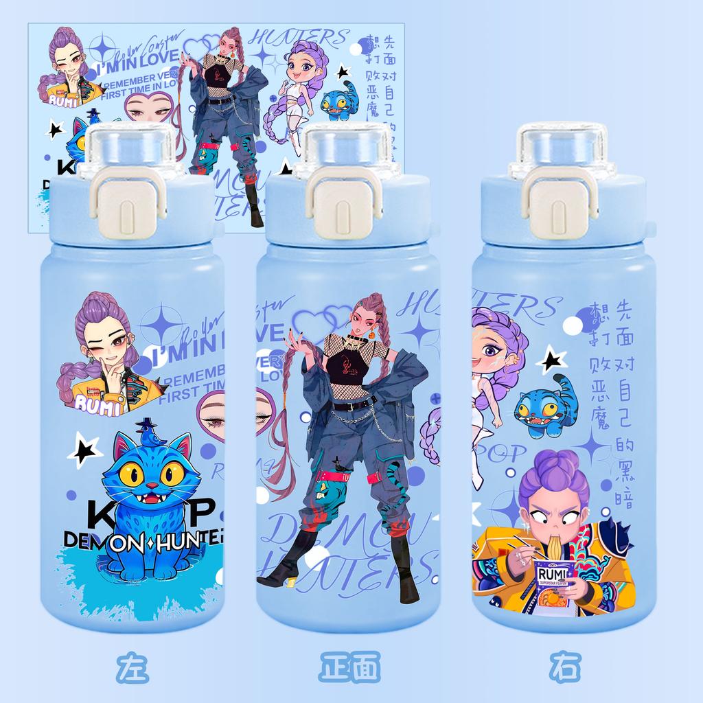 600Ml Water Bottle Anime Cartoon K-Pop Demon Hunters Printed Large Capacity Drinking Cup Portable Outdoor Sports Water Cup Children Kid Gift