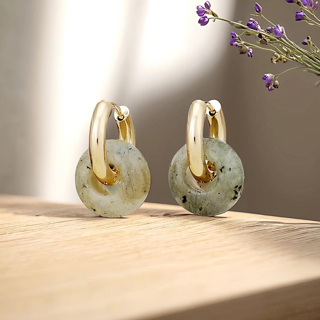 Premium Natural Stone Crystal Donut Earrings Earrings Fashion Commuter Earrings Stainless Steel Earrings Jewelry