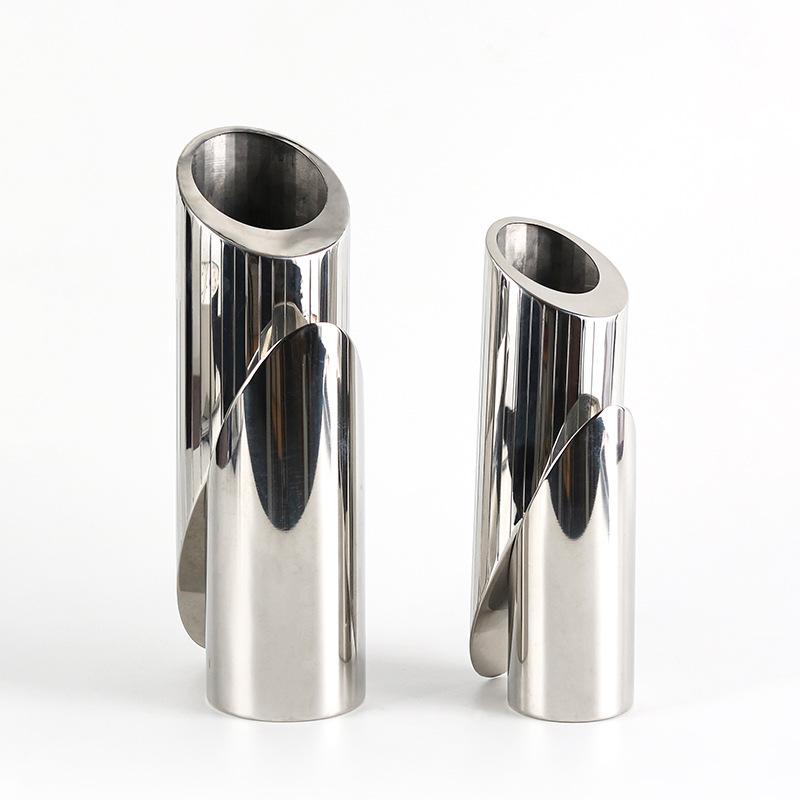 Μοντέρνο μοντέλο σπιτιού από ανοξείδωτο ατσάλι Διακοσμητικά λουλουδιών Αφηρημένη τέχνη Εξάρθρωση μεγάλης διαμέτρου λοξό στοματικό βάζο Μαλακά διακοσμητικά