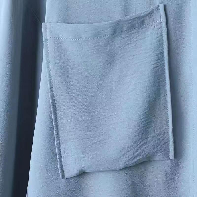 Middle East Muslim Long Sleeve Patch Pocket Shirt & Elastic Waist Pants Set