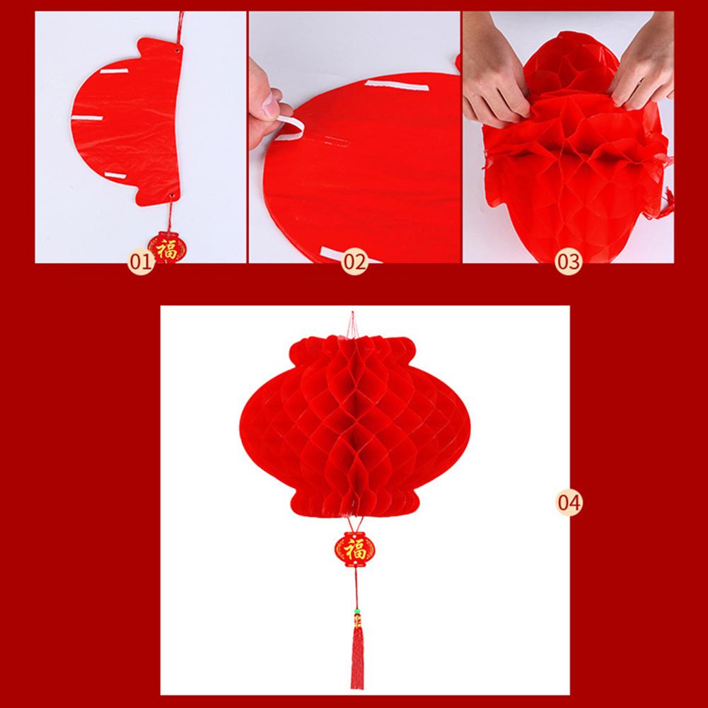 10Pcs Traditional Plastic Chinese Red Paper Honeycomb Lantern Reusable Spring Festival Pendant New Year Home Wall Hanging Decor
