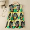 ZANZEA Women Casual Round Neck Sleeveless Summer Print Tank Tops