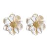 18k Gold Plated Resin Camellia Stud Earrings, Sweet Fresh Flower Earrings For Women Elegant Daily Jewelry