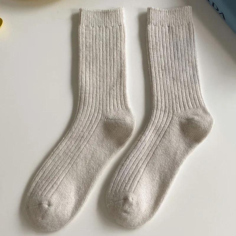 1 Paar Damen Baumwolle Lockere Socken Herbst Winter Strick Einfarbig Lang Schwarz Rosa Koreanisch Japanisch Studentinnen Strümpfe Retro