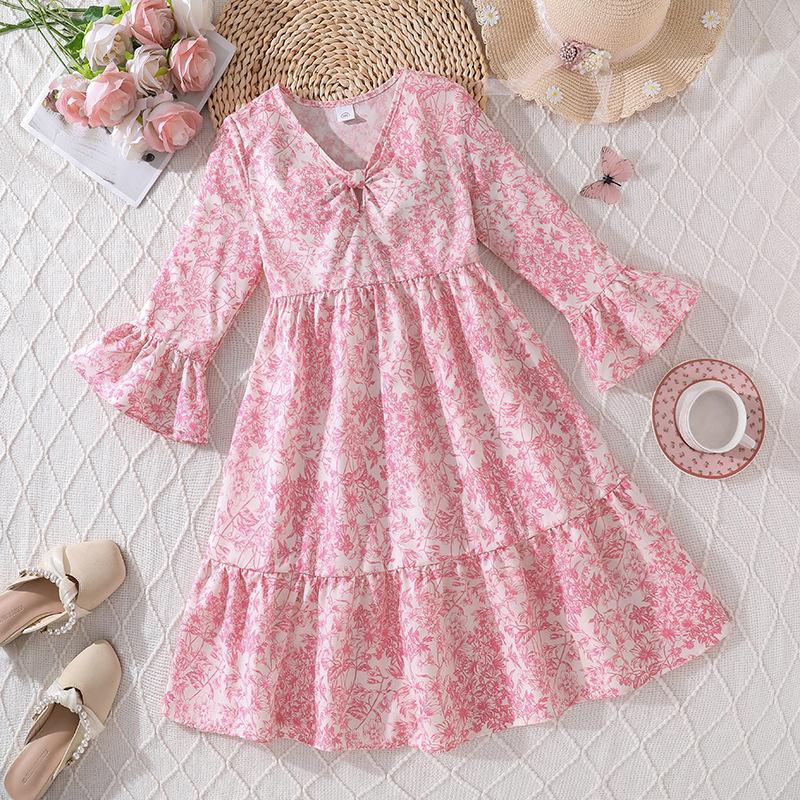 Girls  Fashionable Dress Spring and Autumn Children s Elegant Floral Dress 130cm=8Y розовый