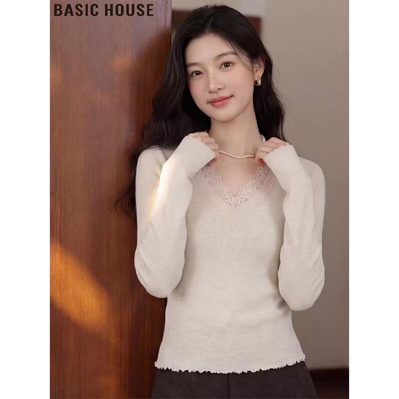 Базовый женский вязаный топ Basic House с кружевным V-образным вырезом M