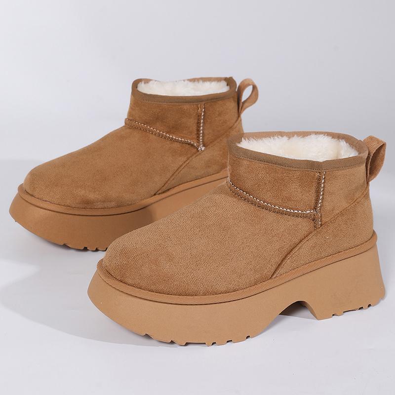 

Fashion 2025 New Faux Suede Thick Heel Snow Boots Women Slip On Warm Plush Winter Boots Woman Comfy Anti Slip Platform Ankle Botas Mujer 36