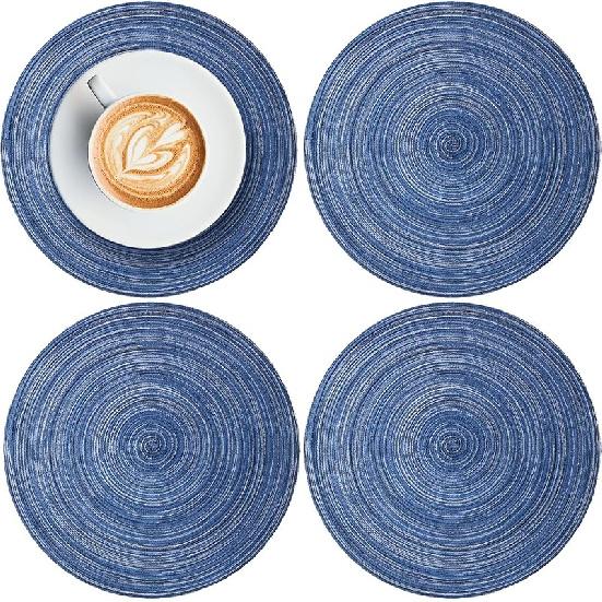 7 Inch Round Braided Placemats Set of 4,Coffee Mat,Table Mats,Washable Heat Resistant Cotton Polyester Circle Place Mats for Kitchen Dinner Party