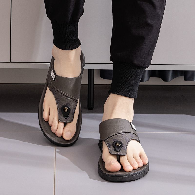 Men's Summer Thick Sole Non-Slip Korean Style Trendy Casual Outdoor Beach Dual-Wear Thong Flip Flops