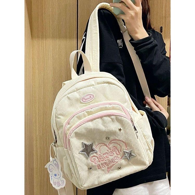 

Corduroy Cute Mini Backpack - Lightweight Student Bookbag for Girls