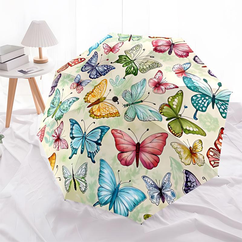 1pc Butterfly Pattern Automatic Open/close Umbrella, 8-Rib Sturdy Structure, Artistic Pattern, Compact Design, Fashion Lovers L042