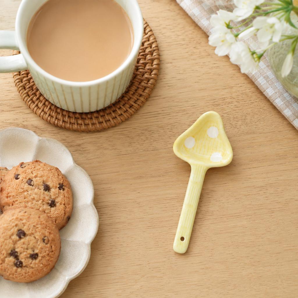 5 Piece Ceramic Measuring Spoons Set with Mushroom Shaped Design for Baking and Kitchen Use Milk Sugar Salt Measurement