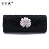 YYW Satin Pleat Clutch Bag Women 2022 Rhinestone Flowers Evening Party Bags Sling Shoulder Bags Female Wedding Purse Sac A Main