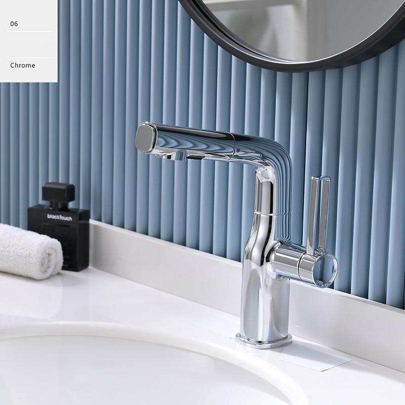 

Basin Faucet Bathroom Pull Out Lift Up and Down White Single Lever Brass Hot and cold Rotation Sink Mixer