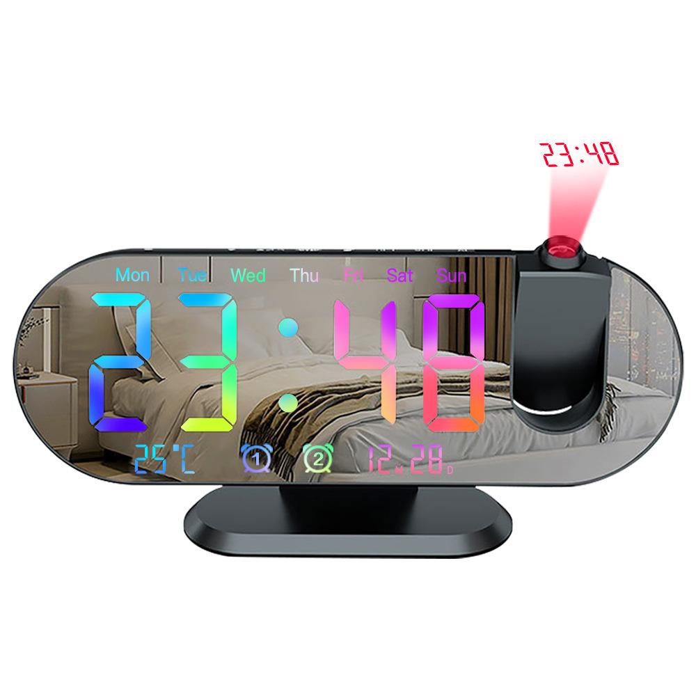 Multifunctional RGB Radio Projection Clock Creative LED Alarm Clock Temperature and Humidity Digital Projection Clock Mirror Electronic Clock