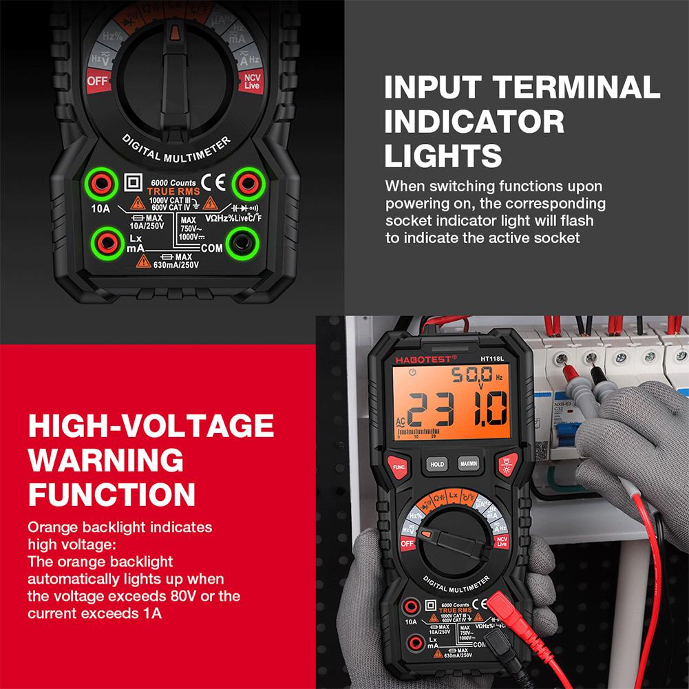 Digital Multimeter 6000 Counts DC/AC Ammeter Voltmeter Non Contact Voltage Detector LCD Voltage Current Tester Electrician Tools