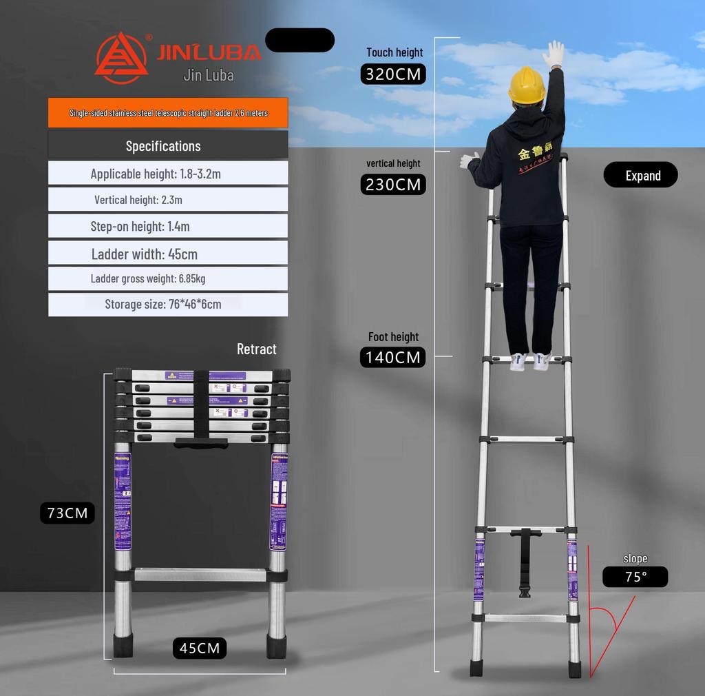 Jinluba Aluminum Telescopic A-Frame Ladder - Thickened, Stainless Steel, Bamboo Joint, for Household & Engineering Use