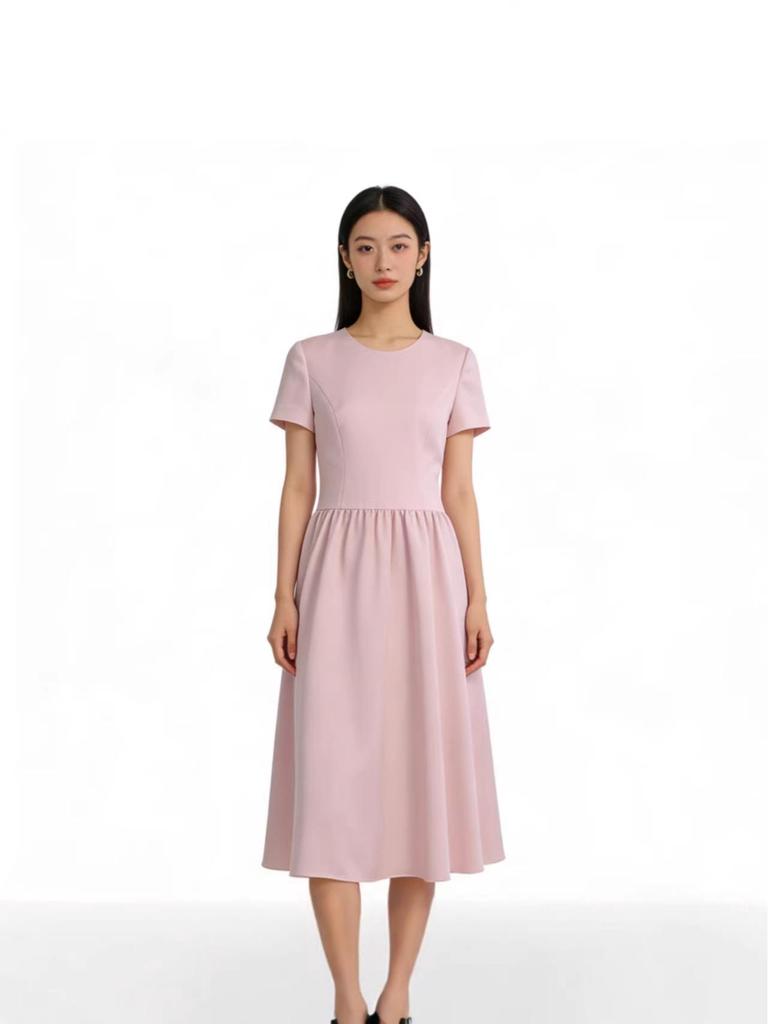 Women's Stylish Waist-Cinched Mid-Length Round Neck Dress