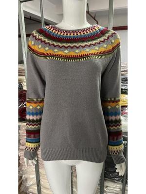 European and American Women's Color Block Round Neck Loose Fashion Sweater