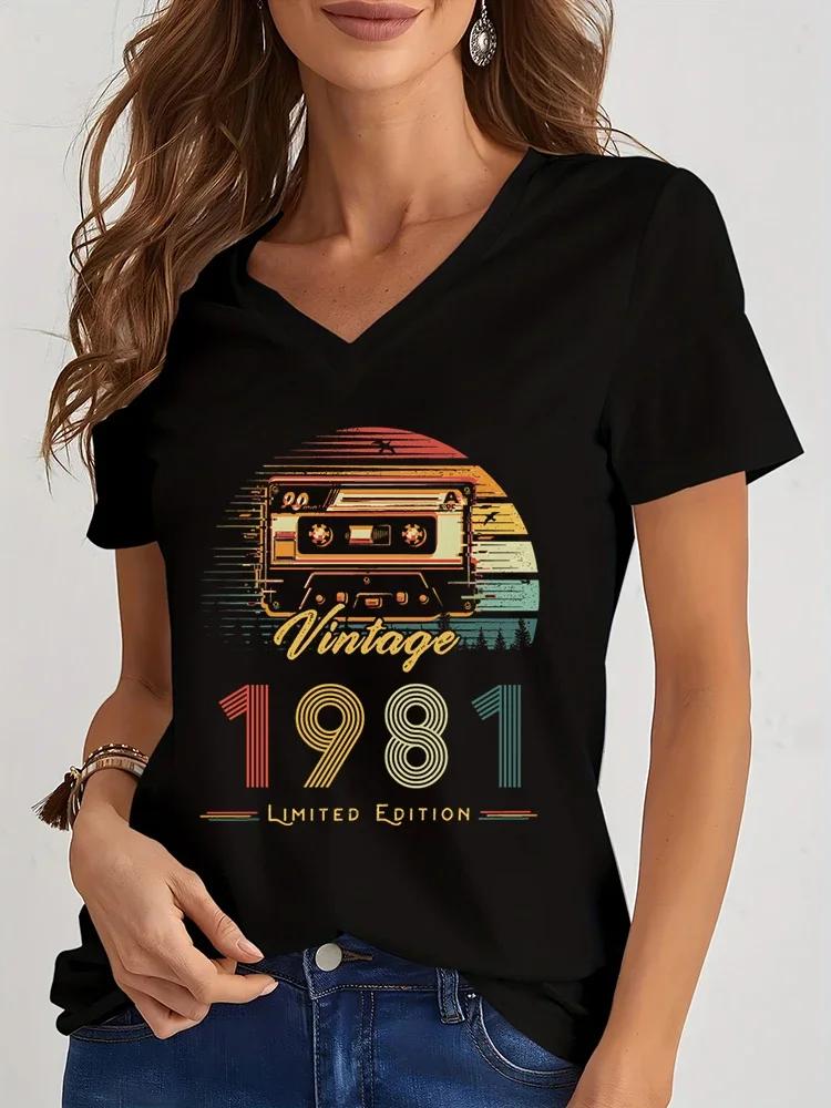 Vintage 1984 Limited Edition Shirt Graphic Print Tshirts Unisex Short Sleeve V Neck Top Tees Funny Radio Years Unisex Tshirt
