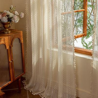 Hollow Lace Voile Tulle Curtains 140m Blackout Curtains Retro Lace Window Screening  Home Decor
