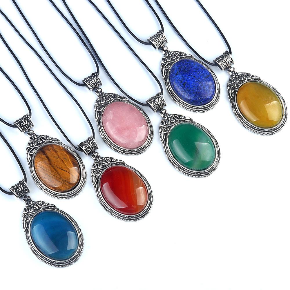 ET of gemtone crystal agate semi-precious stone alloy inlaid gemstone pendant, jewelry