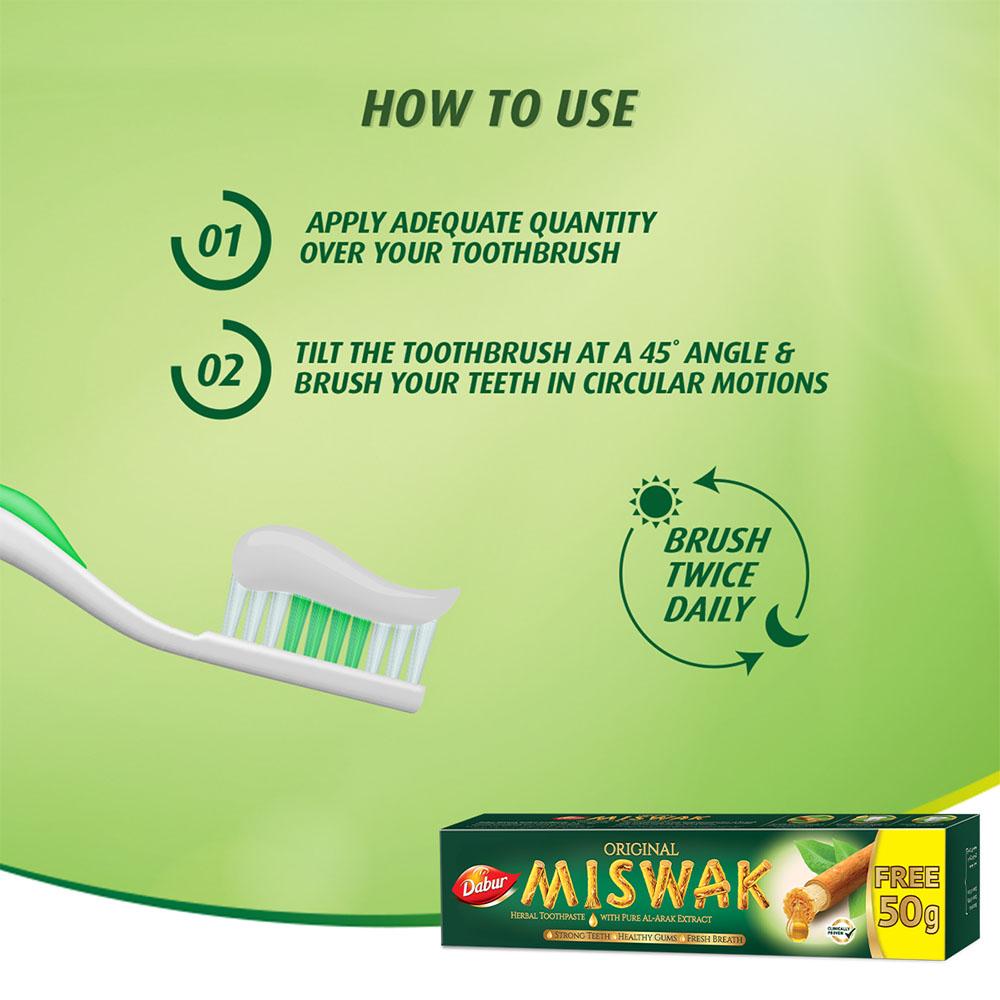 Miswak Herbal Toothpaste (herbal Toothpaste with Pure Miswak Extract) 150g Dabur