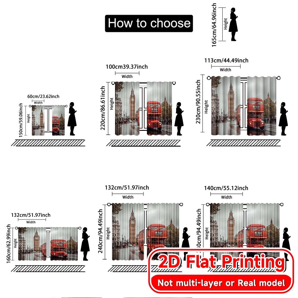 2D Flat Printing  2pcs London Journey Fashionable Popular Curtains Durable Polyester Curtains Thermal Insulation   and Room