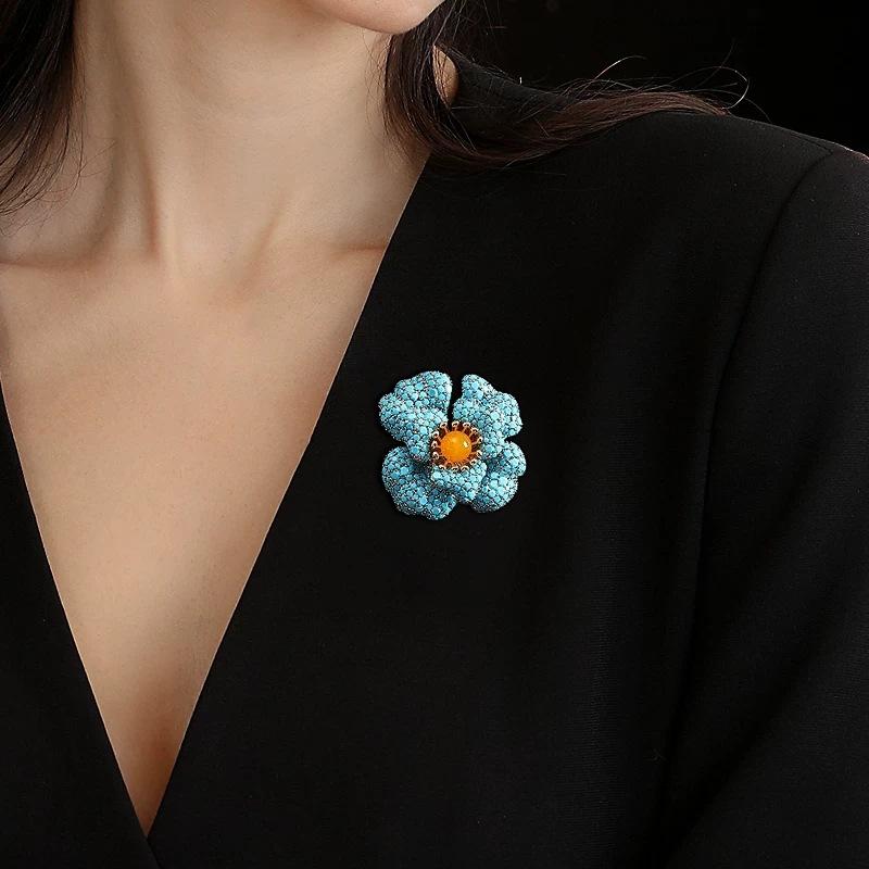 Blå sångrosblomma Nål - Exklusiv Damklänning Stil Elegant Brosch med Lätt Lyxig Design Trycknål Brosch