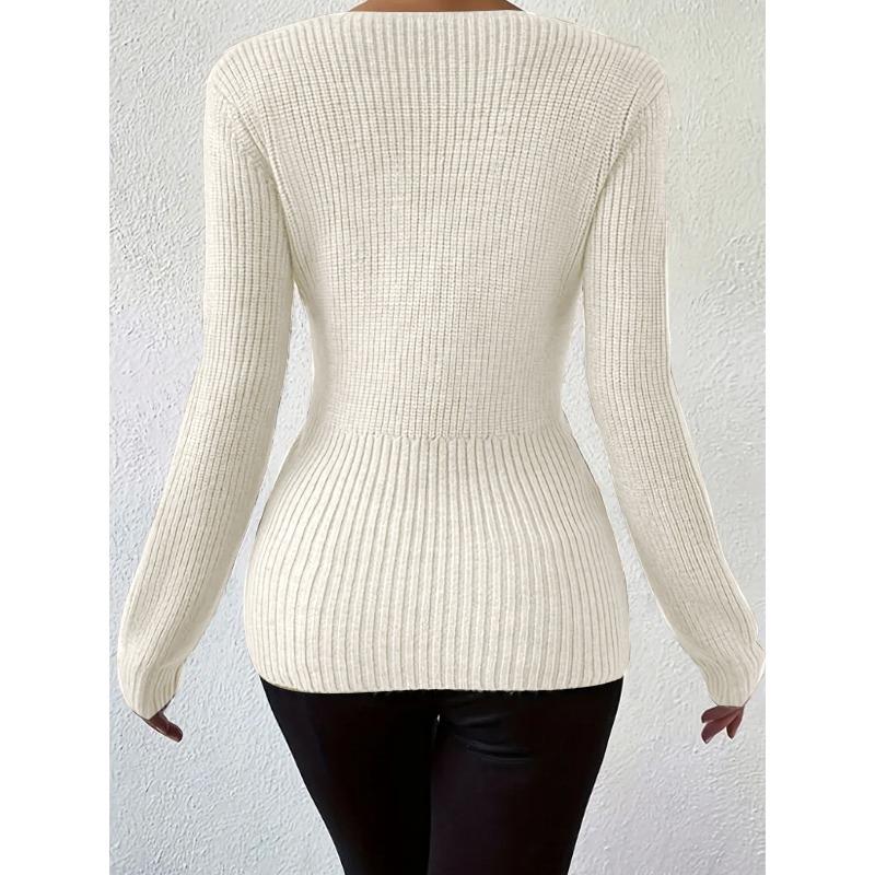 Women S Sexy Deep V Twist Knit Slim Fit Long Sleeve Sweater For Fall Winter
