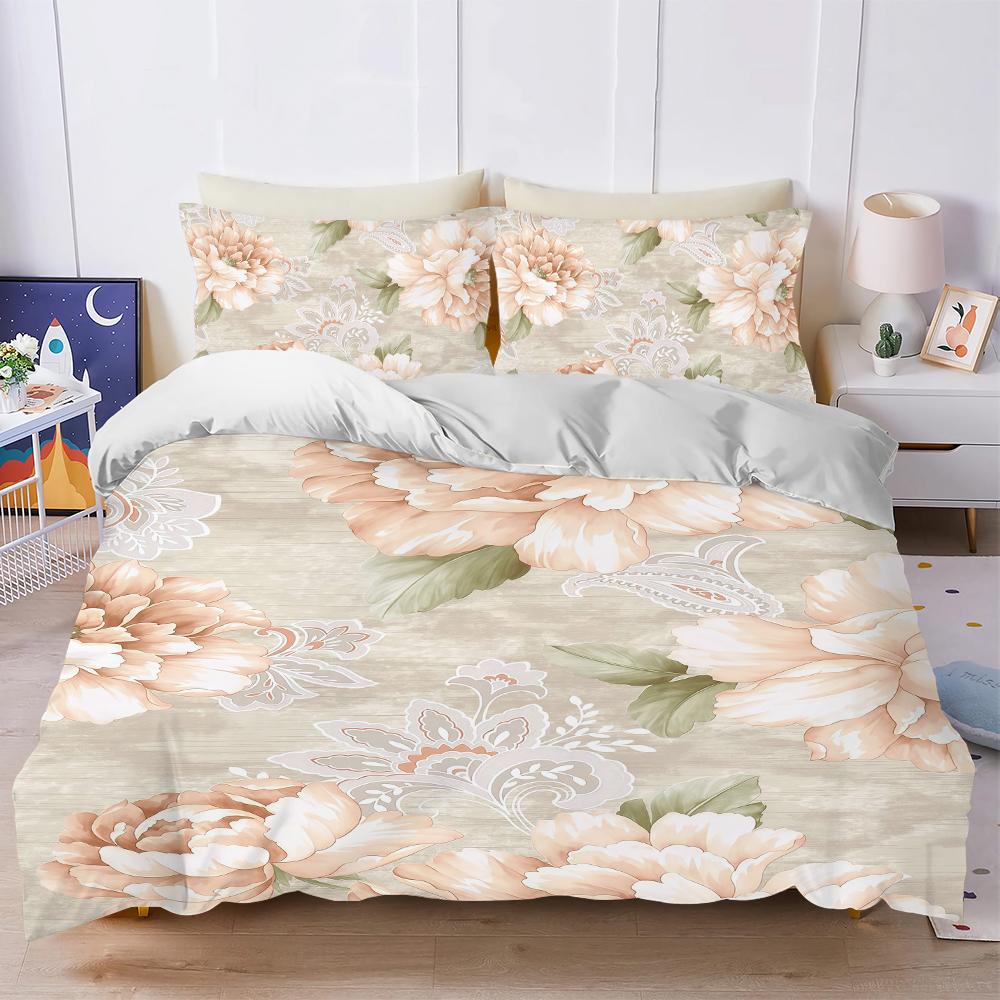 Elegant Gray Floral Duvet Cover Set Soft Wash Bed 3 Piece Summer Comfortable Student Dormitory Home Baby Bedding Best seller