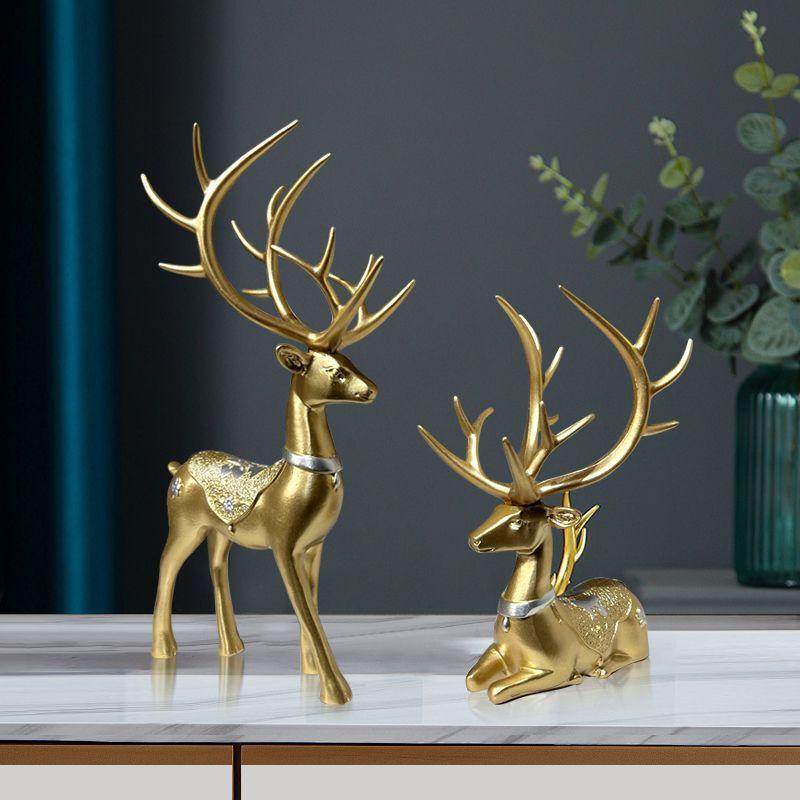Luxurious Golden Deer Wine Cabinet Ornaments - Elegant Elk Decorations for Living Room, Bedroom, or Entrance Hall.