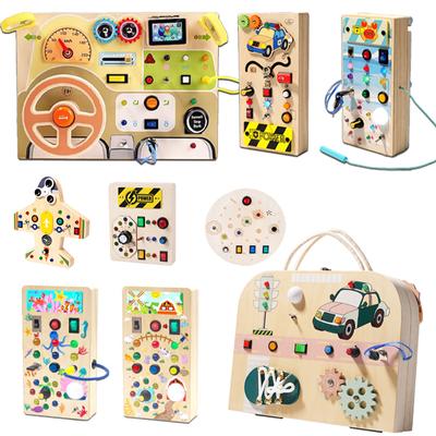 Montessori Busy Board LED Light Switc Toys Toddler Wooden Sensory Activitie Board Παιχνίδια ταξιδιού Διακόπτης μωρού Έλεγχος εκπαίδευσης παιχνίδι
