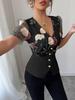 2025 Women's Floral Embroidery Lace Pleated Top - European & American Trend