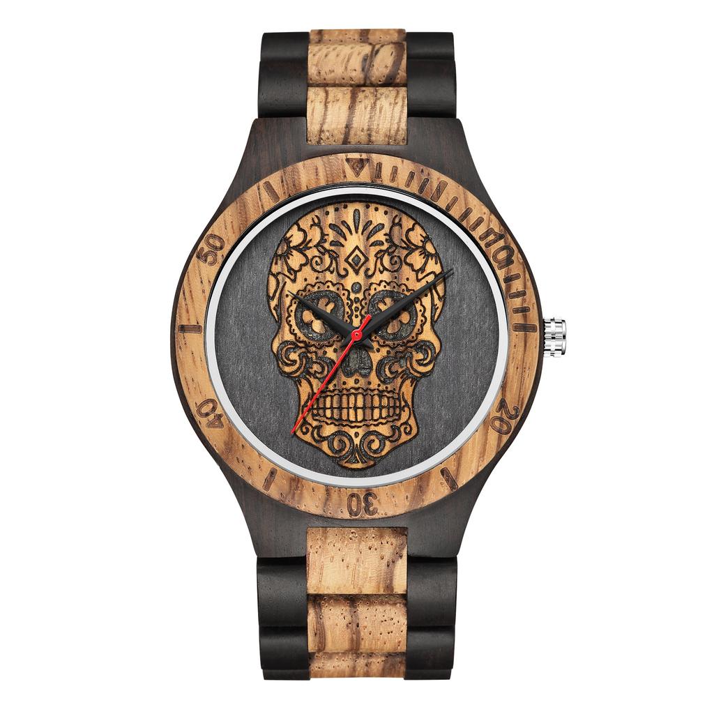 Wooden Watch Quartz Scale Dial Double Color Watch Round Dial Men's Watch