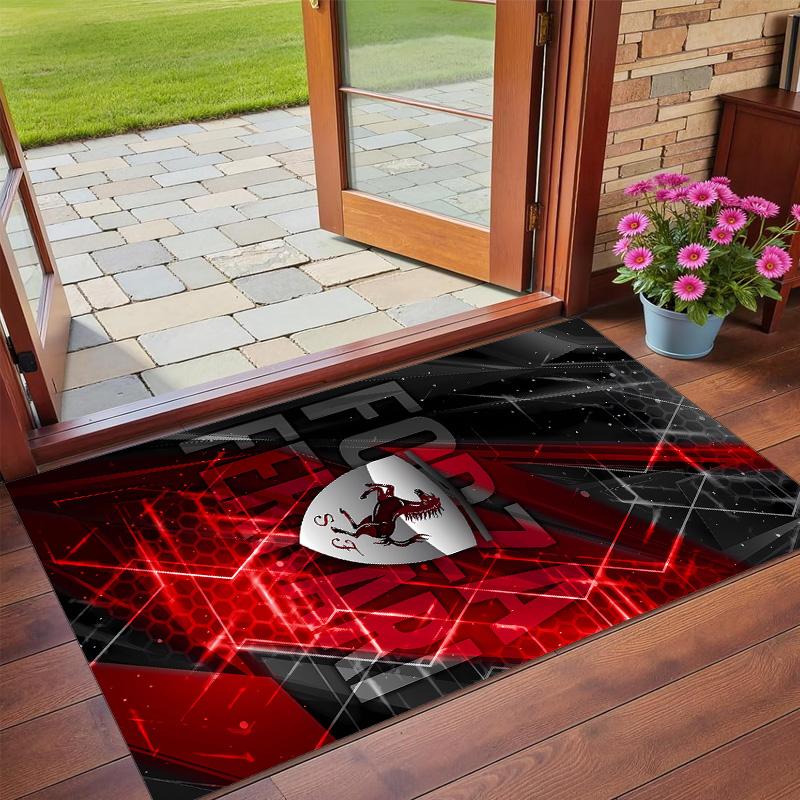 Anti‑Slip Crystal Velvet Floor Rug, Scuderia Ferrari Design Carpet for Indoor Living Bedroom Home Decoration