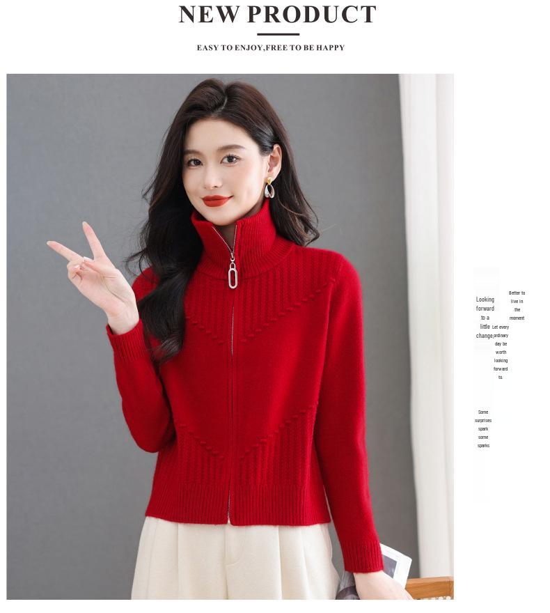 Damen Schlankmachende Mode Revers Reißverschluss Strickjacke Jacke, Kurzer Langarm Pullover Mantel für Herbst/Winter 2025