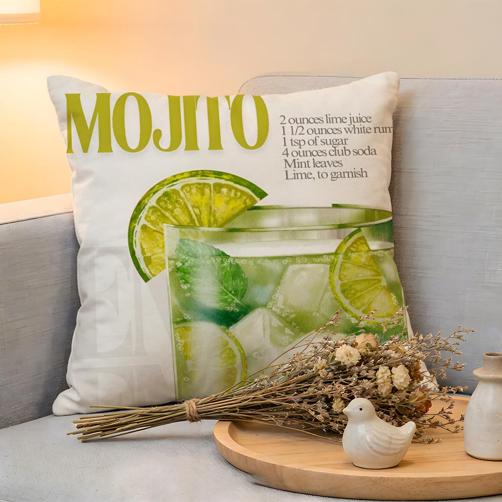 Cushion Cover Linen SkinFriendly Soft Decorative Case For Sofa Home Decor Mojito Cocktail Art Pillow cover