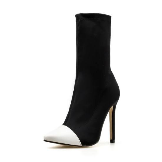 Autumn New Women's Boots Pointed Elastic Fabric Anti Slip Shoe Fashion Color Blocked Short Boot Casual Ladies Comfort Shoes