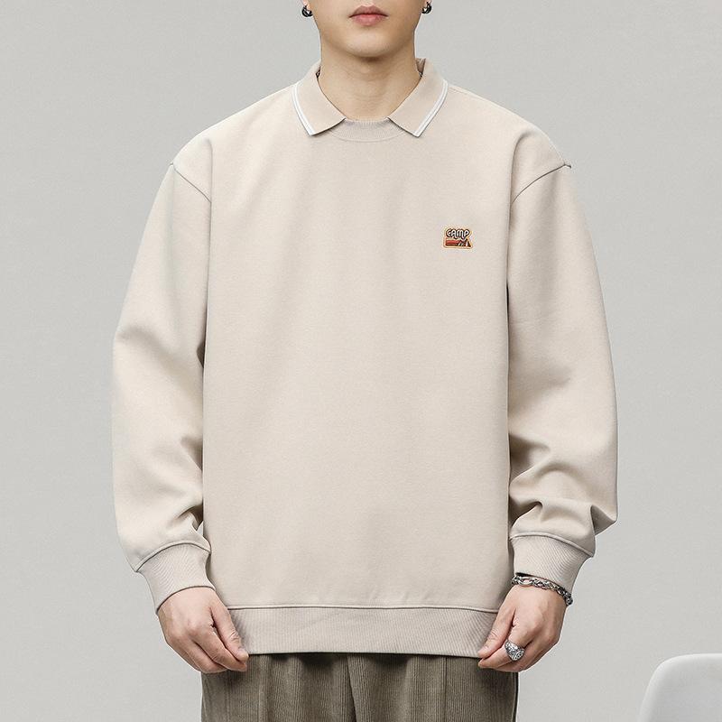 Autumn And Winter Japanese Retro Polo Shirt Sweater Men'S Loose Large Size Ruffian Handsome Lapel Collar Long-Sleeved Top Trendy Brand